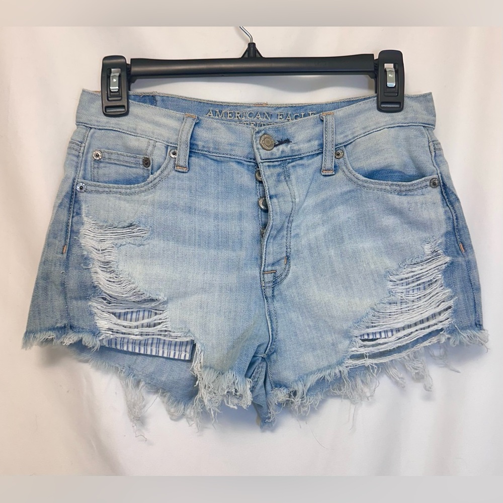 ⭐ American Eagle Vintage Hi-Rise Festival Distressed Denim Shorts Size 0